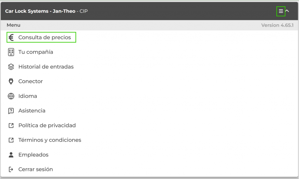 Haga clic en el menú arriba a la derecha & seleccione ‘Price Look-Up’.